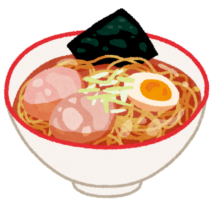 湯気が立つラーメンのイラスト